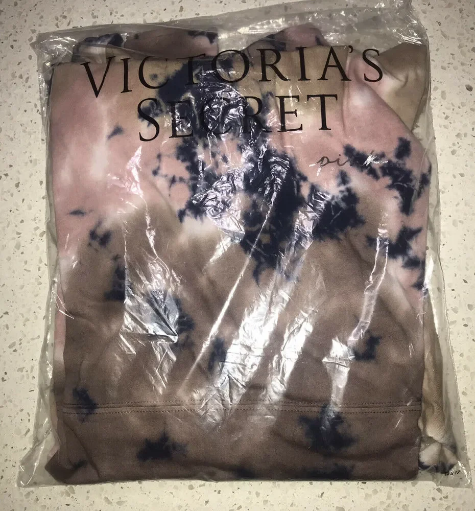 VS VICTORIAS SECRET PINK VARSITY PULLOVER HOODIE TEE SWEATER TOP TIE DYE XL